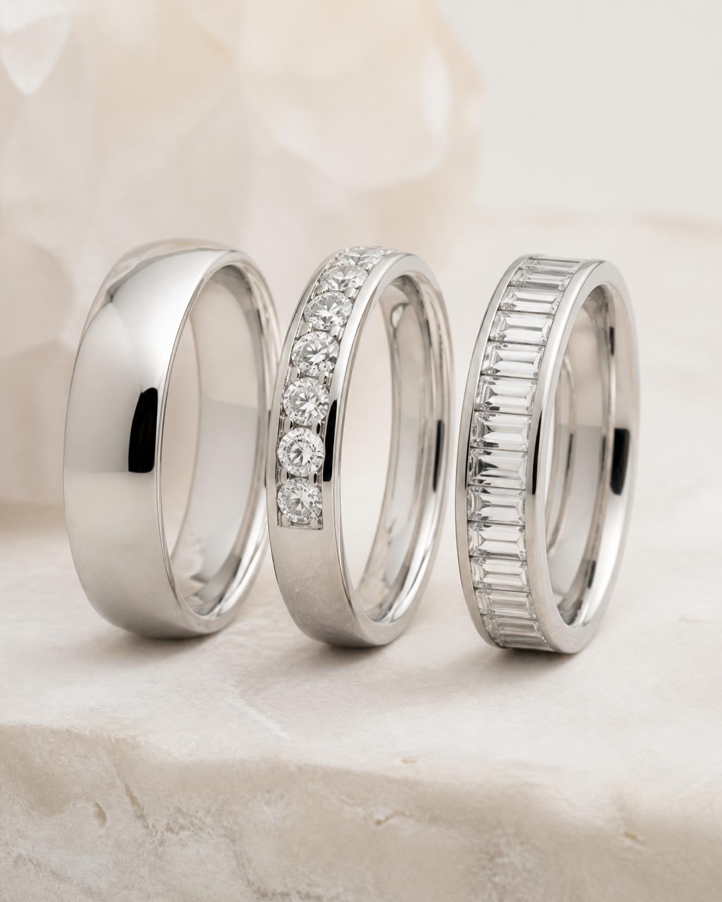 Carbon Vow Band, Round Brilliant 2.10 ct total in Platinum 950
