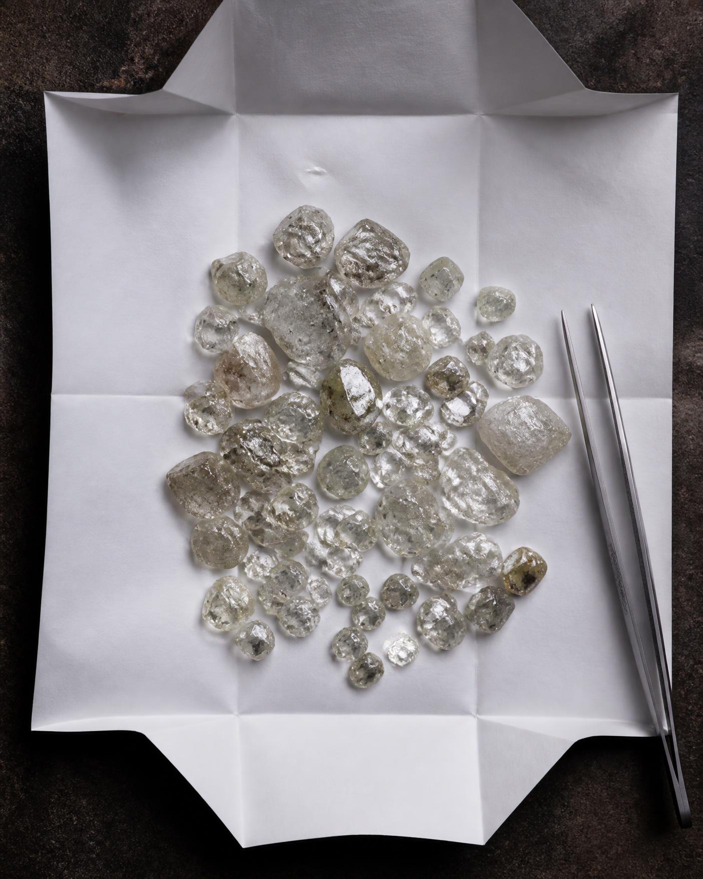 Parcel Nº 12 · Mixed Habit, Gem rough, colourless to faint pink